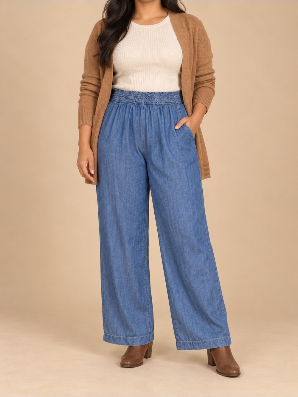 For The Republic Blue Wide-Leg Chambray Pull-On Pants